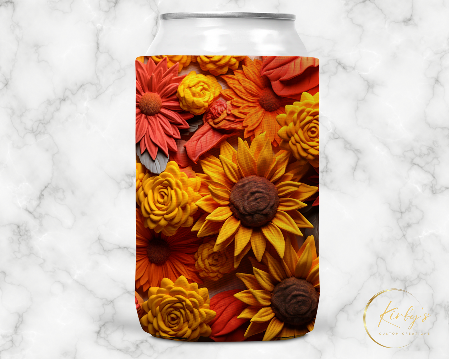 3D Floral Standard Soft Koozies with Orange