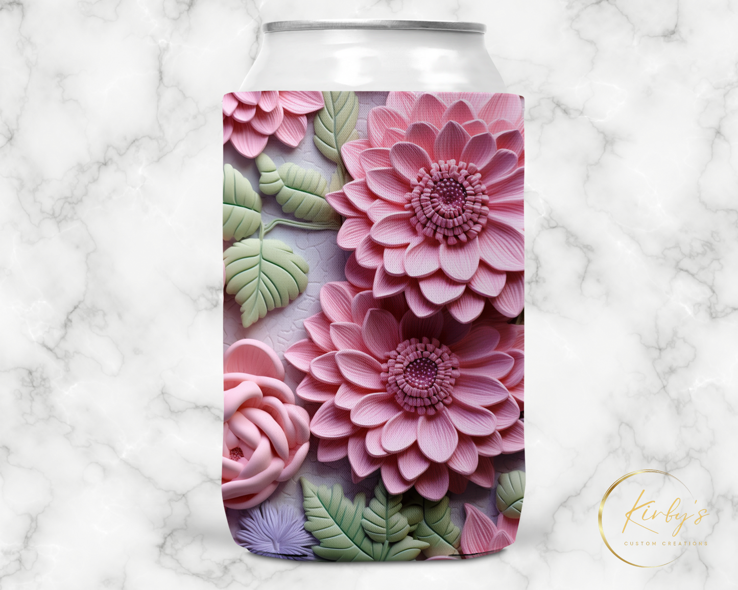 3D Floral Can Holder Pink Dahlia Standard Soft Koozie