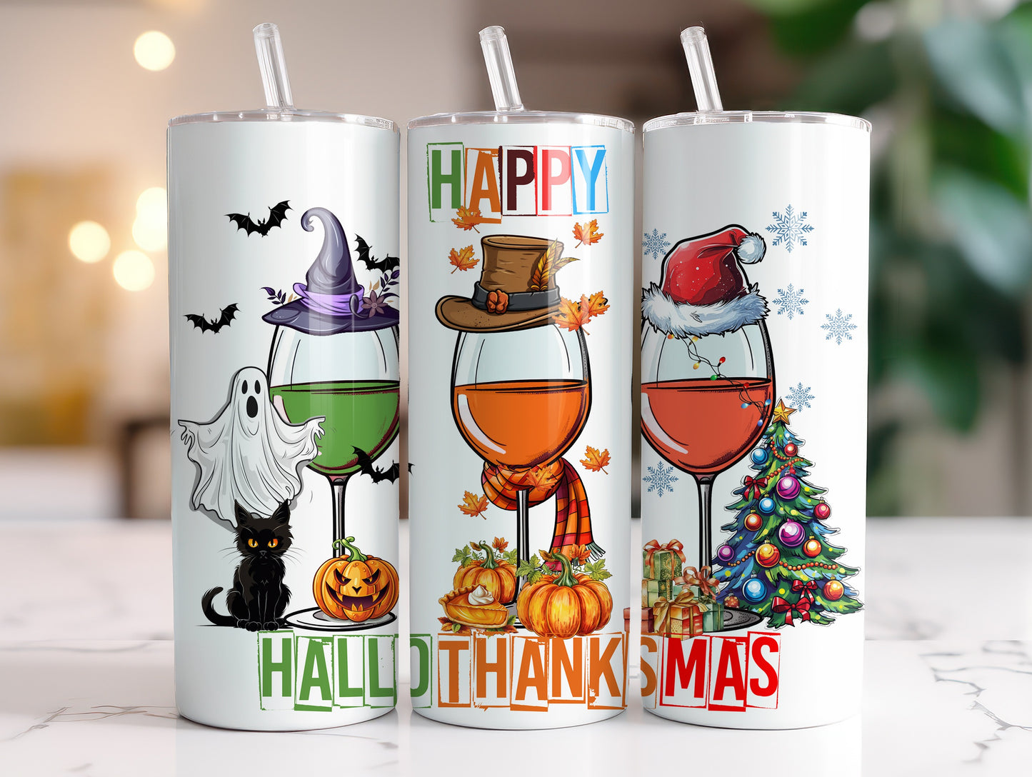 HAPPY HALLOTHANKSMAS 20oz sublimated tumbler with straw & Lid