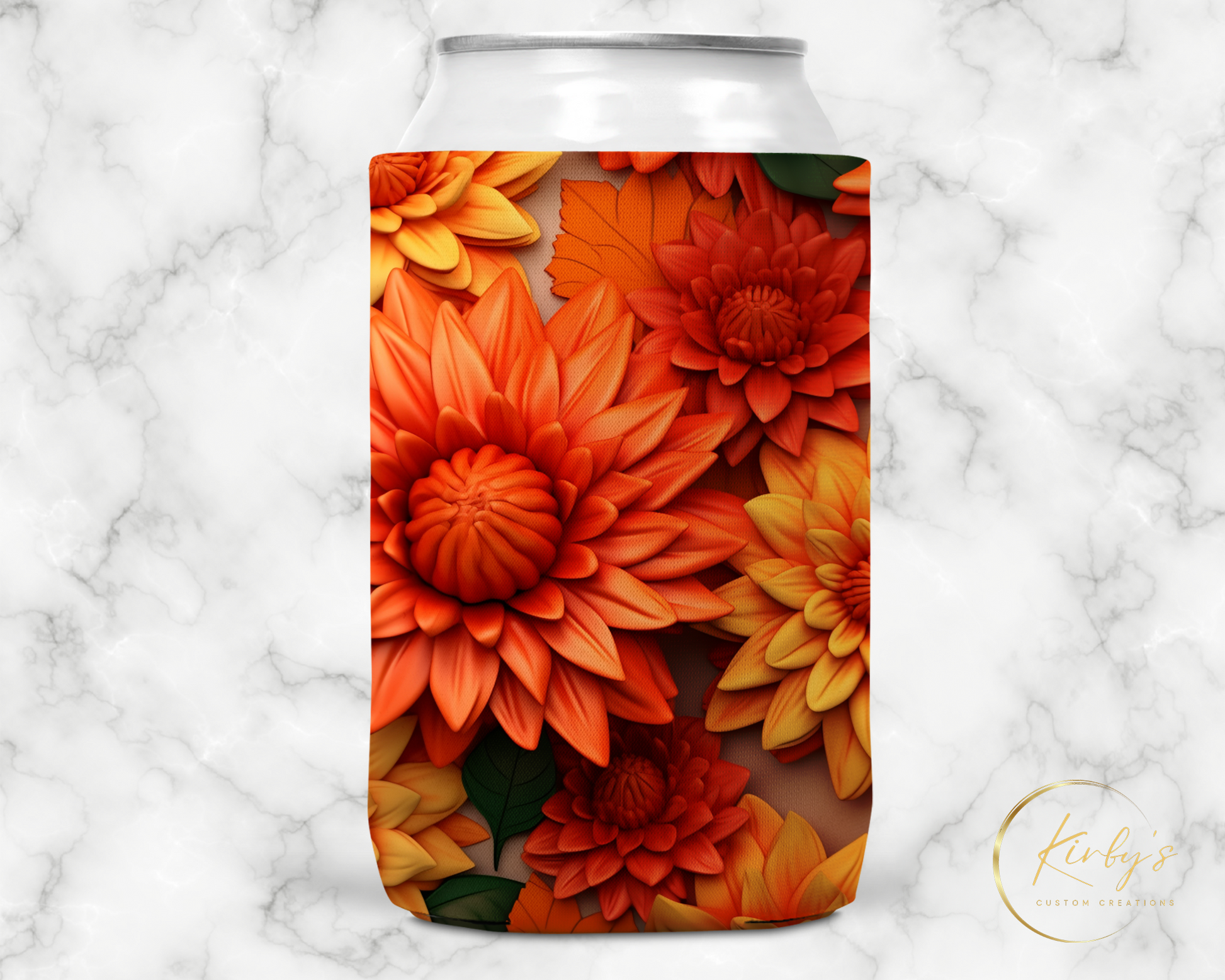 3D Floral Can Holder Orange Flowers Standard Soft Koozie