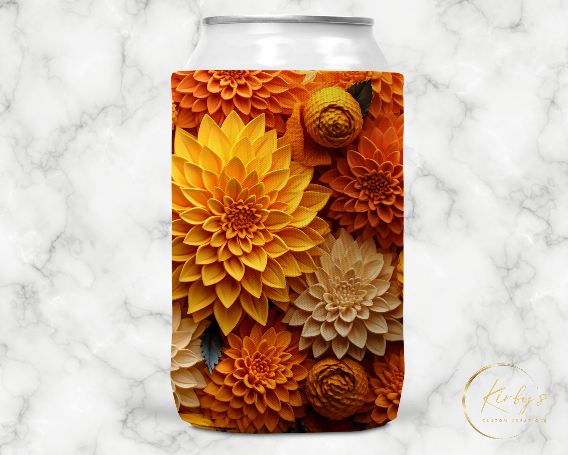 3D Floral Can Holder Orange Sunflowers Standard Soft Koozie