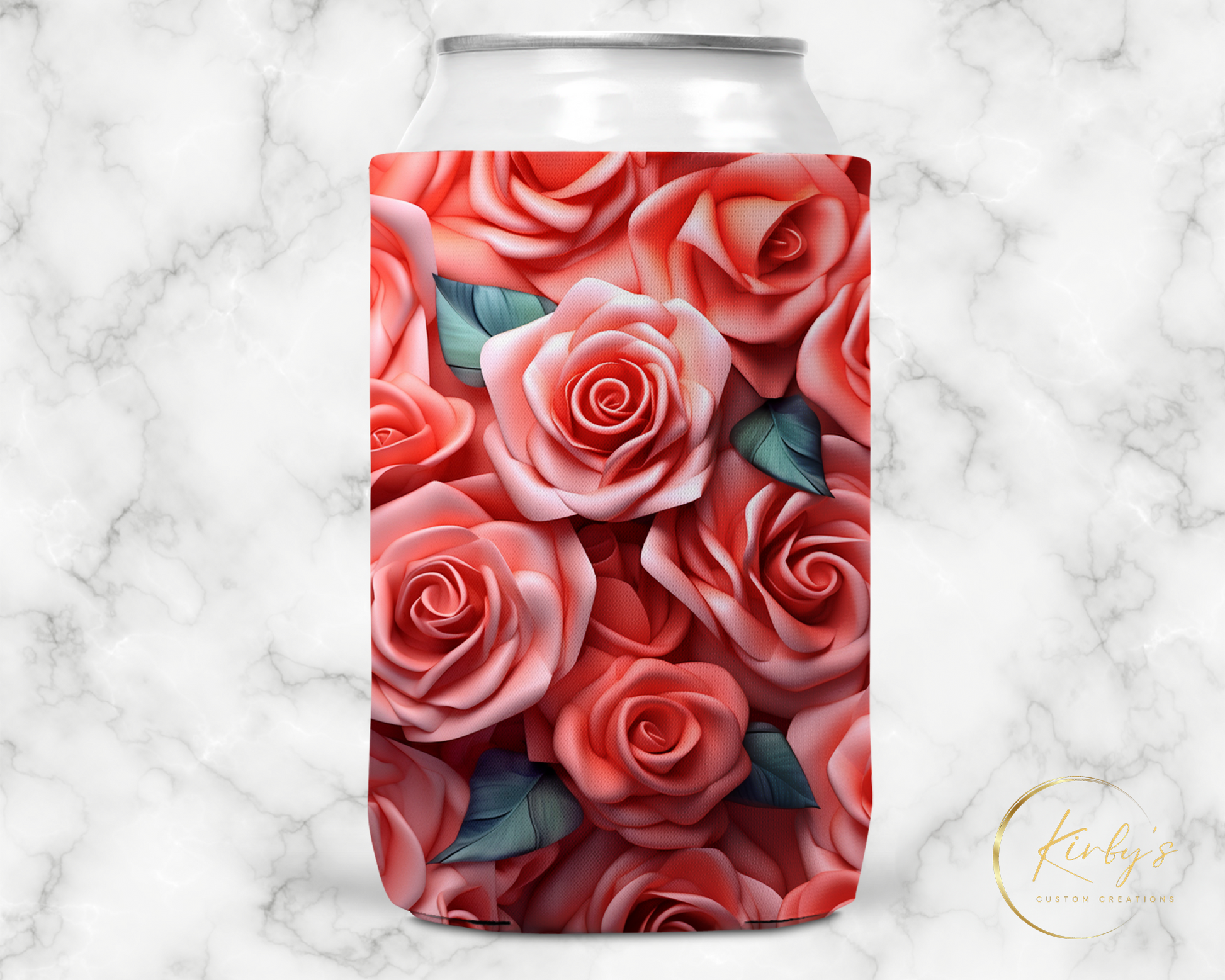 3D Floral Can Holder Pink Roses Standard Soft Koozie
