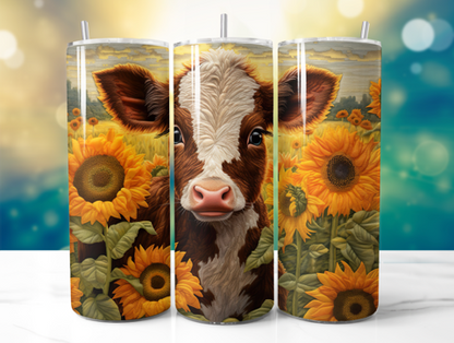 Sunflower Baby Fluffy Highland Cow 20oz sublimated tumbler with straw & Lid