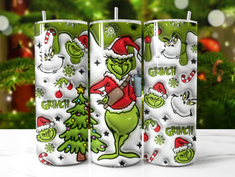 The Grinch (Green) 3D Puff Christmas 20oz double wall insulated tumbler