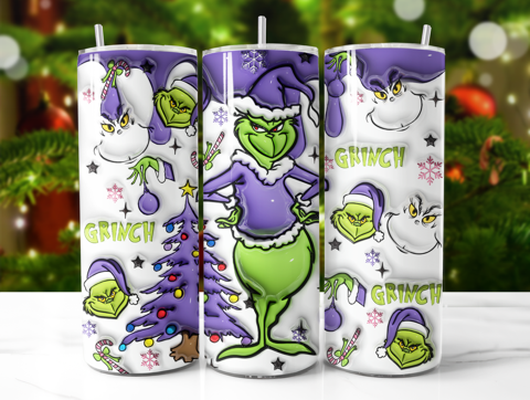 The Grinch (Purple) 3D Puff 20oz double wall insulated tumbler
