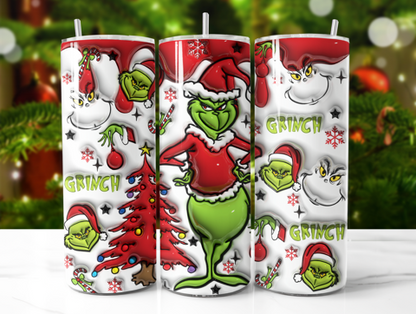 The Grinch (Red) Christmas 3D Puff 20oz double wall insulated tumbler
