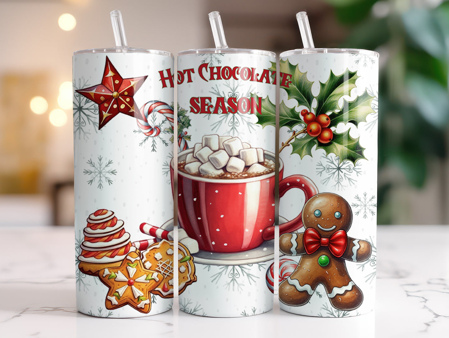 Hot Chocolate Season Christmas 20oz sublimated tumbler with straw & Lid