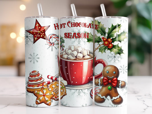 Hot Chocolate Season Christmas 20oz sublimated tumbler with straw & Lid