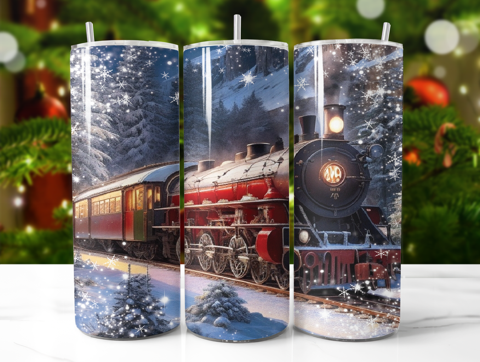 Polar Express Train Winter Christmas 20oz double wall insulated tumbler