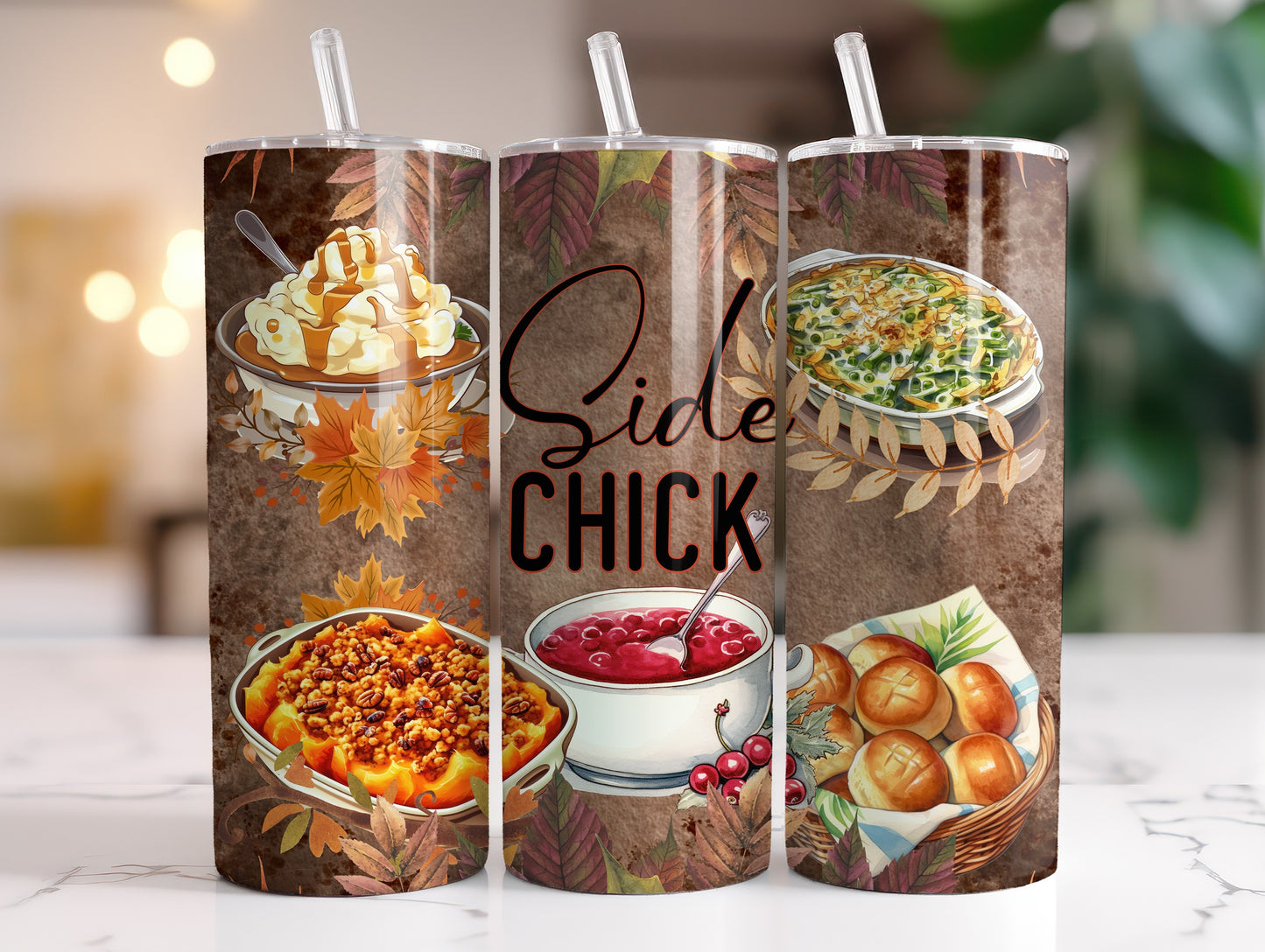 Side Chic Turkey Day  20oz sublimated tumbler with straw & Lid