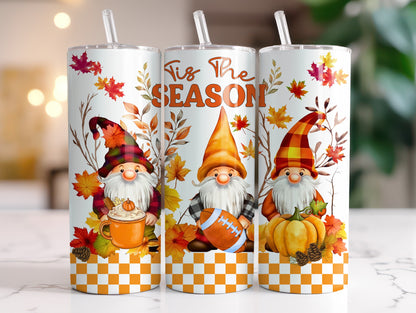 Tis The Season Gnome Football  20oz sublimated tumbler with straw & Lid