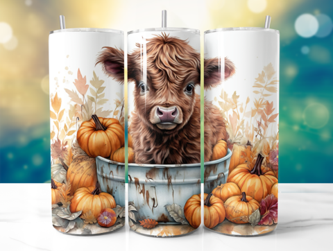 Pumpkin Baby Fluffy Highland Cow 20oz sublimated tumbler with straw & Lid