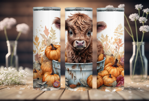 Pumpkin Baby Fluffy Highland Cow 20oz sublimated tumbler with straw & Lid